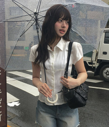 Alone Collar Cap Sleeve Wrinkle Short Sleeve Blouse Shirt